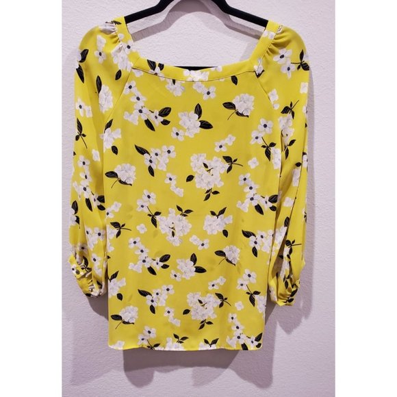 LOFT Yellow Floral Long Sleeve Blouse - Picture 2 of 4
